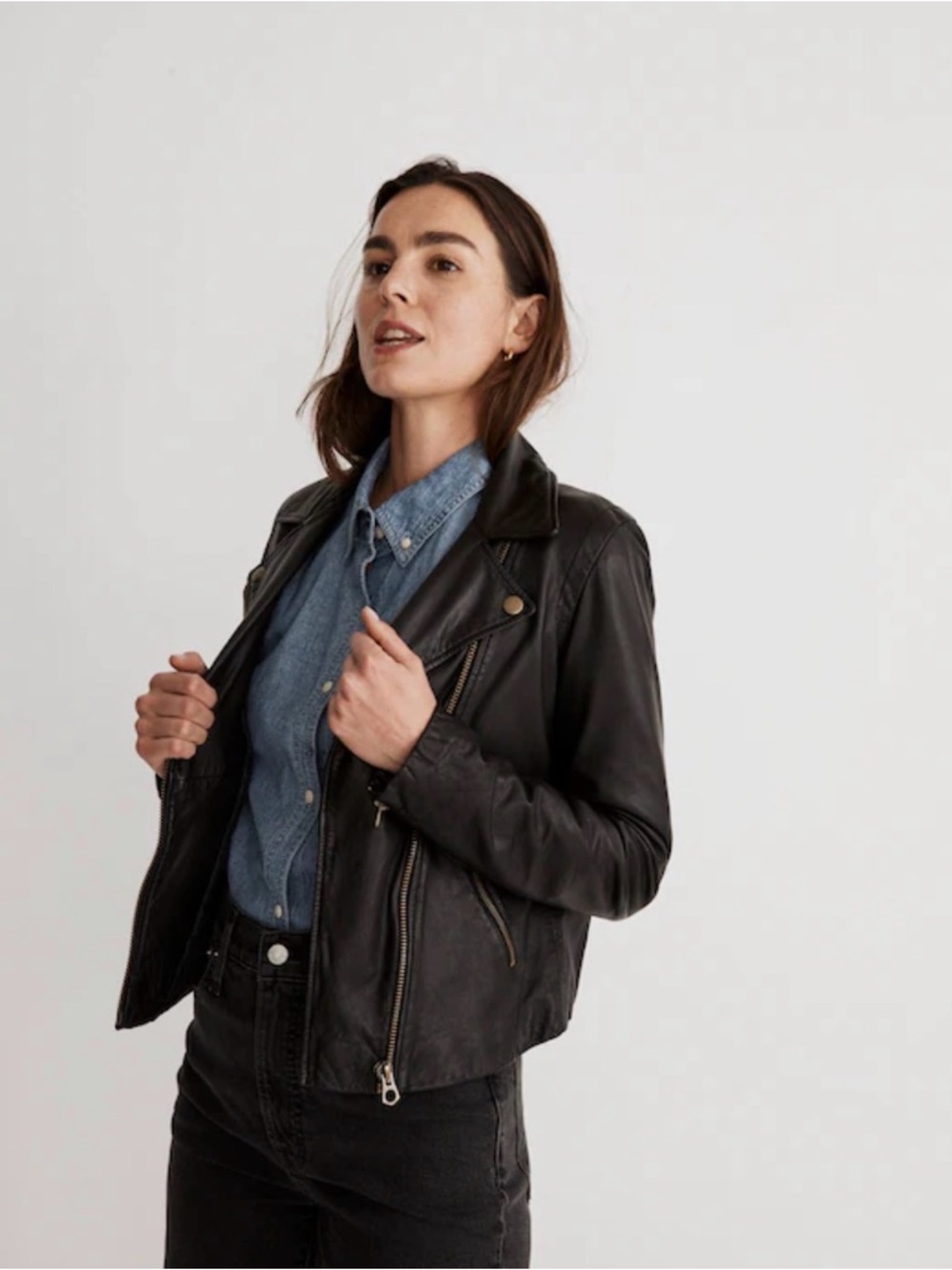 NWOT Madewell Black Washed Leather Motorcycle Jacket: Brass Hardware Edition - Picture 2 of 7
